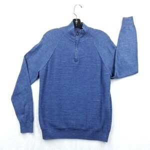 J Crew Sweater Men M Blue Cotton Slub 1/2‎ Zip Mock Neck Pullover Casual Outdoor